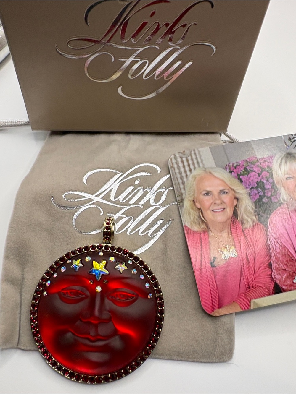 KIRK'S FOLLY Red Moon Face magnetic Pendant